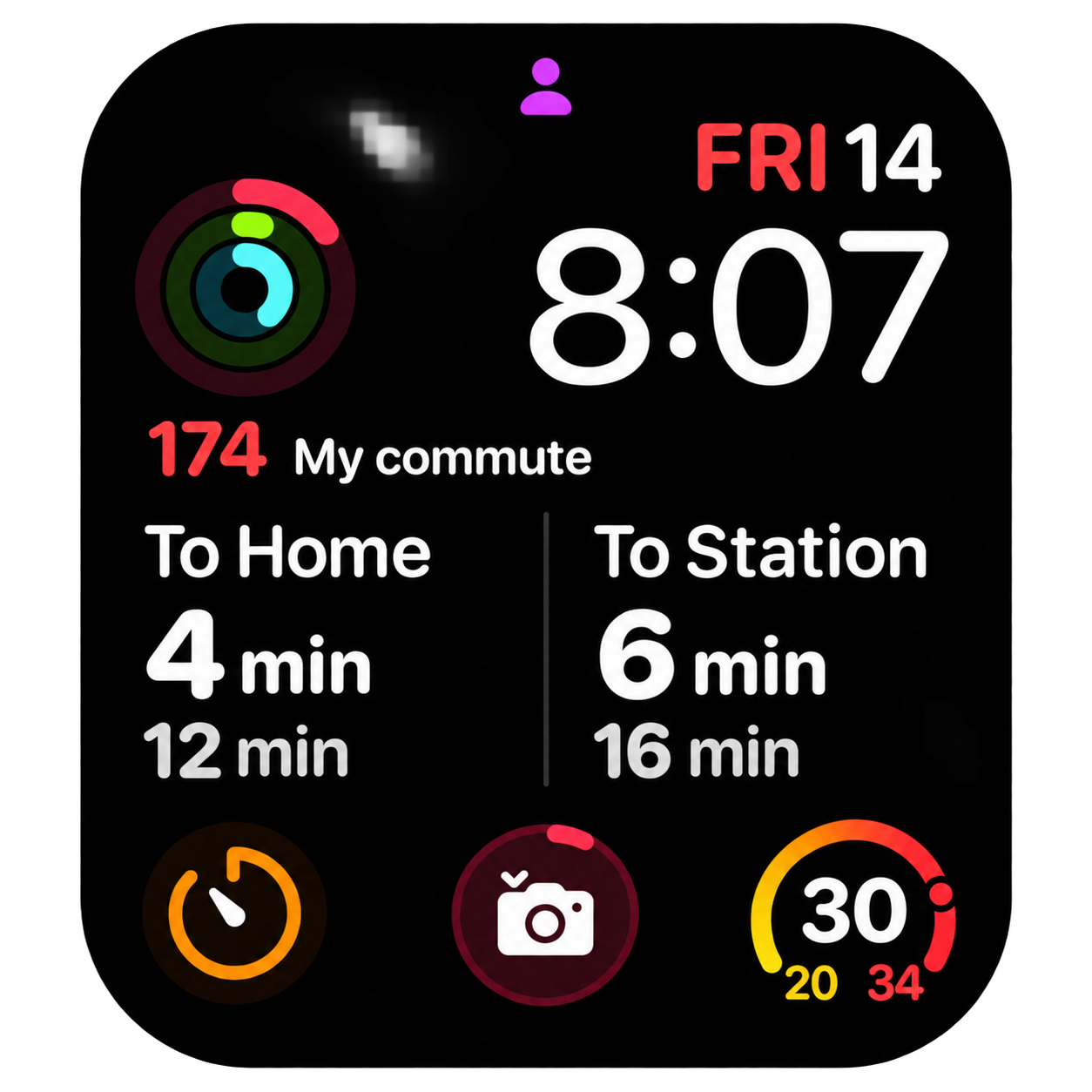 Go Glance showing a saved commute on an Apple Watch face